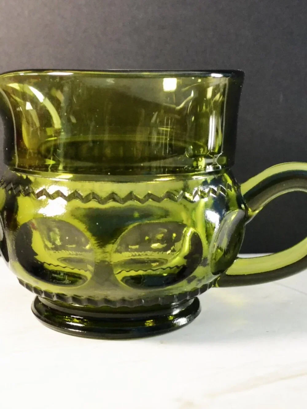 Vintage Indiana Glass King's Crown Thumbprint 3pc Set Creamer Sugar Green